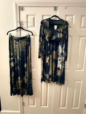 Tie-Dye Maxi Skirt Set - Navy & Olive